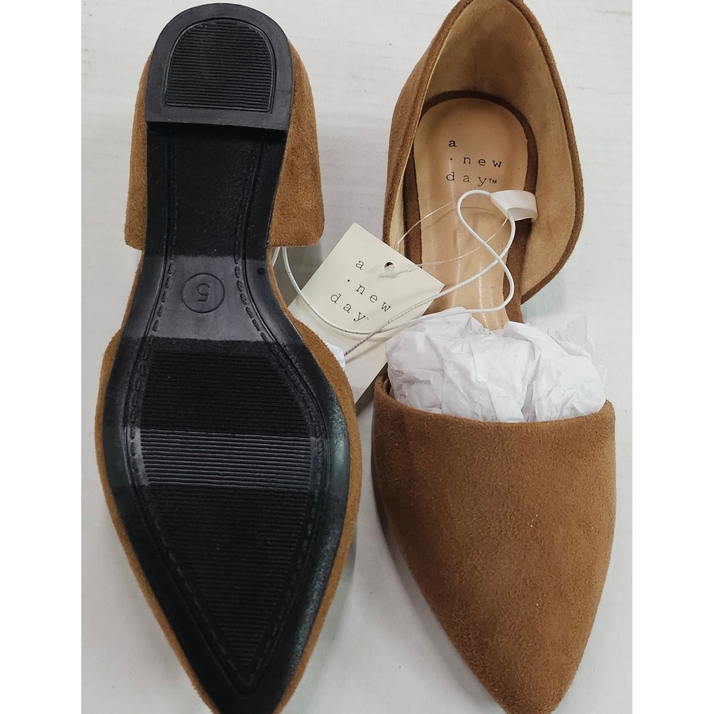 A New Day Rebecca Flats Cognac Brown Suede Pointed‎ Toe Orsay Slip On Shoes 5 - Picture 9 of 11